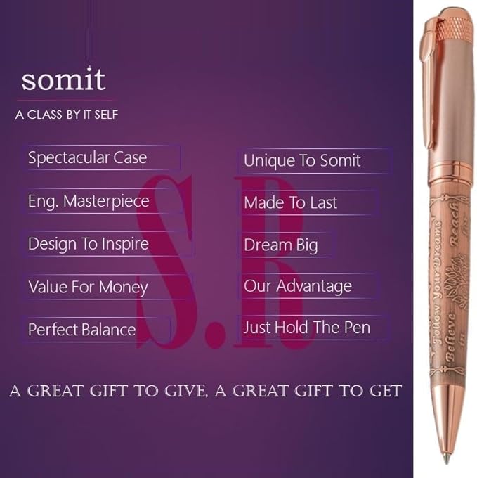S&R Somit Fancy Pen with Gift Box - Luxury Pen for Women ā Valuable Business, Office, Executive Gift for Family & Friends ā Special Engraving & Led Decorative Box (GOLDEN ROSE)