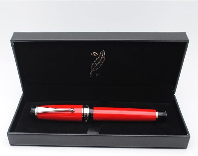 Metal Big Fountain Pen Set Medium Nib 0.7mm, Includes Ink Refill Converter, 5 Ink Cartridges & Gift Box (Medium Nib 0.7mm, Red with Silvery Clip)-DeskLoop Office