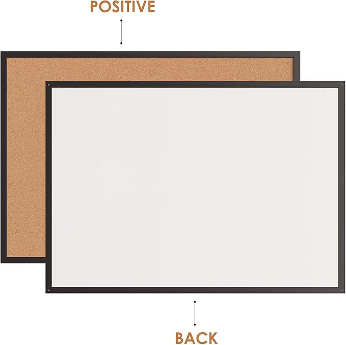 Board2by Cork Board Bulletin Board 36 x 48, Black Wood Framed 4x3 Corkboard, Office Board for Wall Cork, Large Wall Mounted Notice Pin Board with 18 Push Pins for School, Home & Office-DeskLoop Office