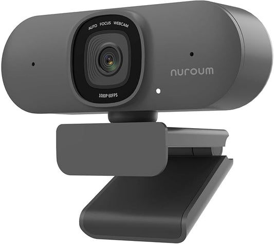 NUROUM V15AF 2K Webcam for PC, 1080P 60fps Autofocus HD Webcam with Dual Noise Cancelling Microphone, 75° FOV&Light Correction, USB Web Camera Plug&Play for Zoom/Teams,Grey-DeskLoop Office