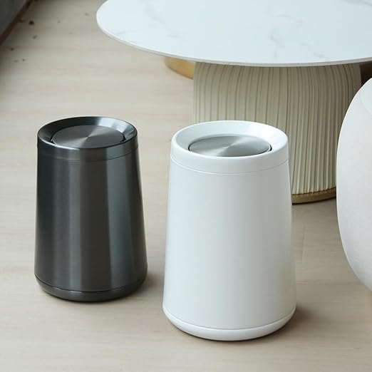 10 L/2.6Gallen,Swing Lid Trash Can,Metal Garbage Can with Flipping Lid,for Bathroom,Living Room,Bedroom,Hotel,Office, Laundry Room(White)-DeskLoop Office
