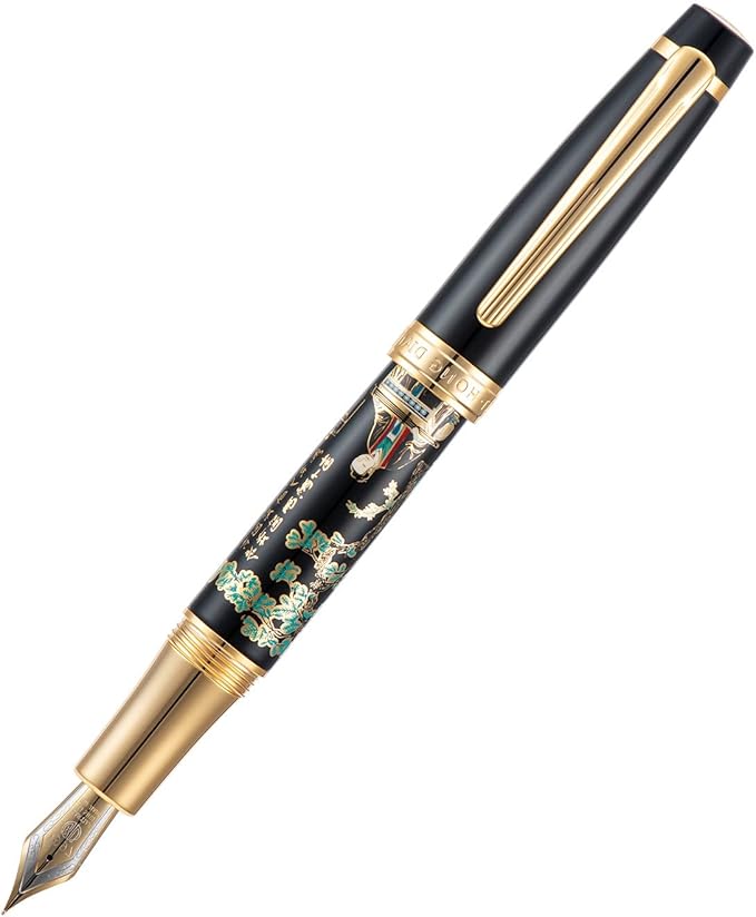 Hongdian 231 Chinese Classical Fountain Pen, Iridum Fine Gold Nib with Chinese Painting Design, Smooth Writing Pen with Ink Converter and Metal Pen Box Set-DeskLoop Office