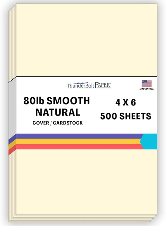 500 Natural Smooth Card Stock Sheets Paper - 4 X 6 Inches Photo|Card|Frame Size - 80# (80 lb/pound) Cover Weight - Quality Paper - Smooth Finish-DeskLoop Office