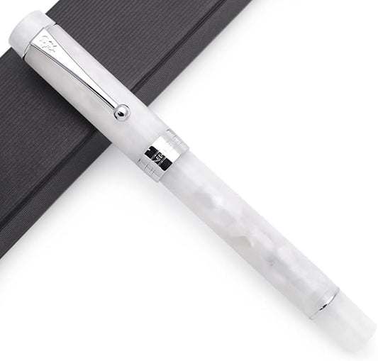 JINHAO 100 Fountain Pen with Ink Converter (Medium Nib 0.7mm, Snow White with Silver Clip)-DeskLoop Office