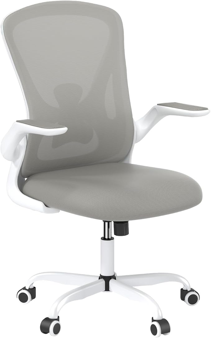 Sytas Ergonomic Desk Chair with Padded Flip up Arms and Supportive Lumbar Support, Breathable Mesh Home Office Chair with Comfortable Cushion for Home or Office(Gray)-DeskLoop Office