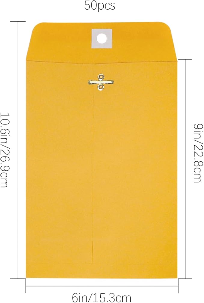 6” x 9” Clasp Envelopes with Gummed Seal Brown Kraft Catalog Envelopes Clasp Mailing Envelopes for Home, Office, Business 28 lb Kraft Paper,Pack of 50-DeskLoop Office