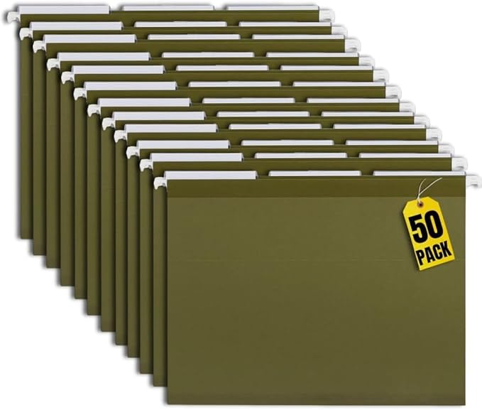 1InTheOffice Green Hanging File Folders Letter Size, Hanging Organizer File Folders, Green Hanging Folders, 1/3 Tabs, 11 pt, 50 Pack-DeskLoop Office