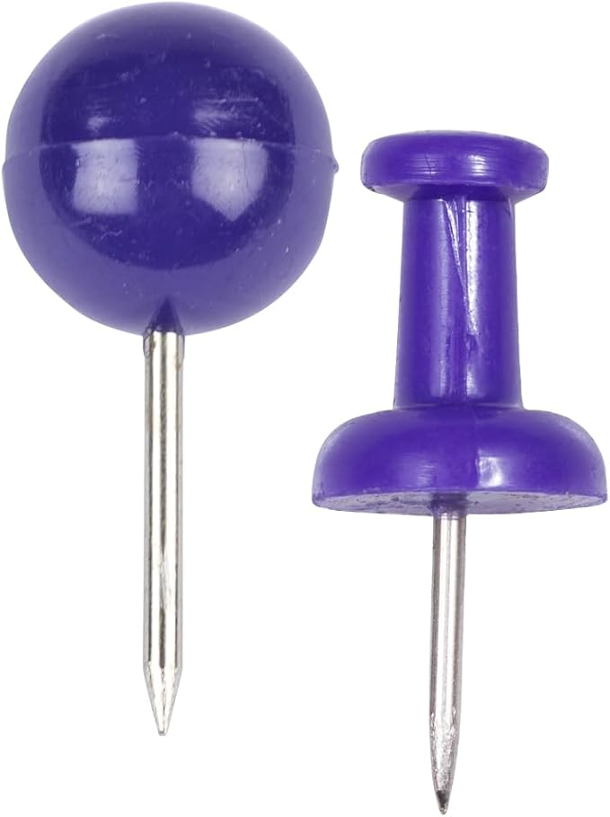 JAM PAPER Colorful Push Pins - Flat & Round Head Thumb Tack Combo Set - Purple Pushpins - 200/Pack-DeskLoop Office