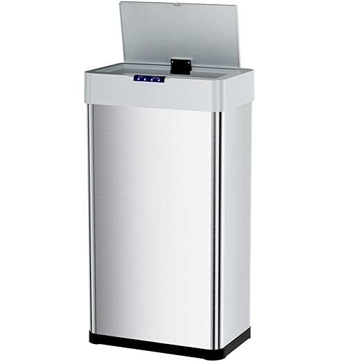 AthLike Sensor Trash Can, Touchless Motion Sensor Trash Bin, Smart Automatic Garbage Can with Soft-Close Lid, Bag Retainer Ring and Display Light,for Kitchen,Living Room Office (Silver, 18.5 Gal)-DeskLoop Office