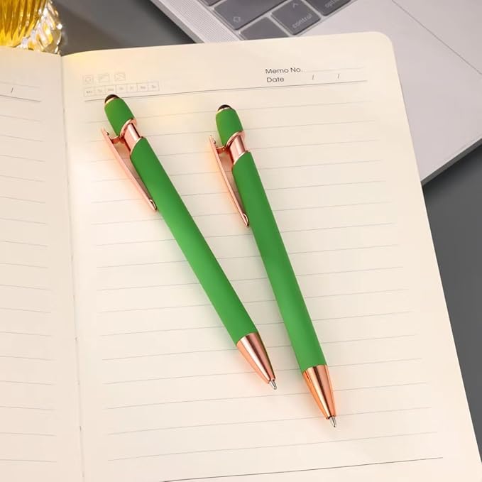 12 PCS 2 in 1 Stylus Ballpoint Pen with Stylus Tip, 1.0 mm Black Ink Metal Pen Stylus Pen for Touch Screens (Light Green)-DeskLoop Office