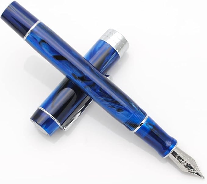 JINHAO 100 Fountain Pen with Ink Converter (Medium Nib 0.7mm, Galaxy Blue with Silver Clip)-DeskLoop Office