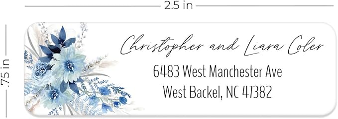 Blue Floral Rolled Address Labels / 500 Personalized Return Address Labels/Designer Address Stickers in Elegant Plastic Dispenser-DeskLoop Office