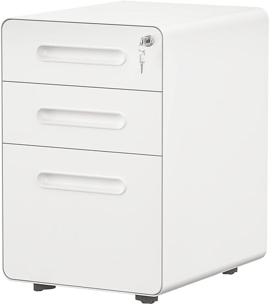 YITAHOME 3 Drawer Mobile File Cabinet, Metal Vertical File Cabinet with Lock, Filing Cabinet Under Desk fits Legal/A4 Size for Home Office, Fully Assembled, White-DeskLoop Office