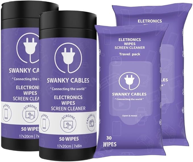Screen Cleaner Wipes Bundle - Electronic Wipes for Screens, Computer, Phone, TV, Monitor and Lens, Tech Cleaning Supplies, Includes Microfiber Cloth - 2 Canister & 2 Soft Wipes-DeskLoop Office
