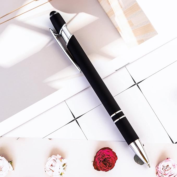 PASISIBICK 12 Pieces Ballpoint Pen with Stylus Tip, 2 in 1 Stylus Stylish Pen, Premium Metal Stylus Pen for Touch Screens, Black Ink, 1.0 mm Medium Point.(Pack of 12)-DeskLoop Office
