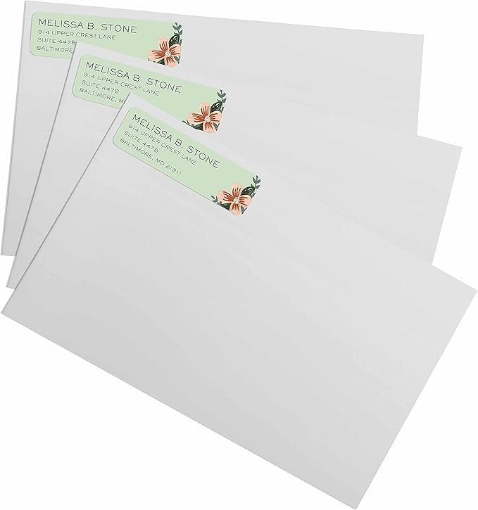 Mint and Pink Floral Rolled Address Labels/Roll of 500 Personalized Return Address Labels/Designer Return Address Stickers in Elegant Plastic Dispenser-DeskLoop Office