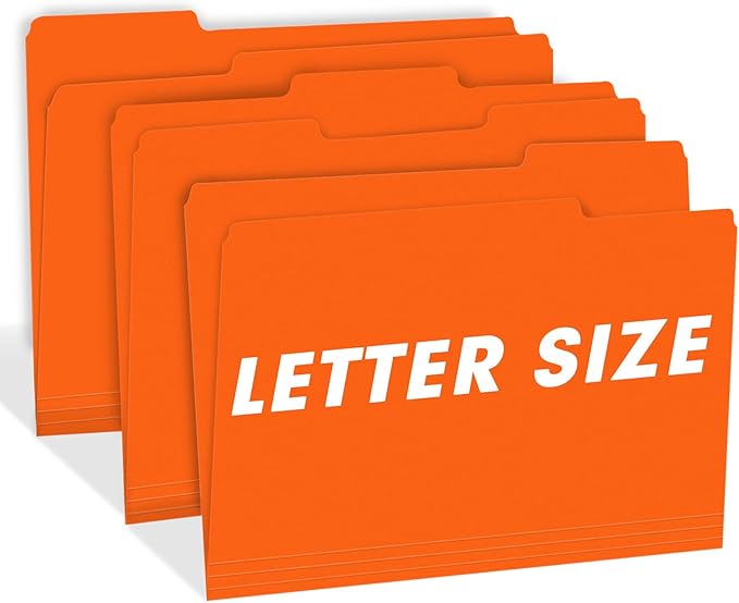 File Folder, RAZCC 150 Pack 1/3 Cut Tab File Folders Letter Size, Orange, Folders with Tab, Great for Organizing and Easy File Storage-DeskLoop Office