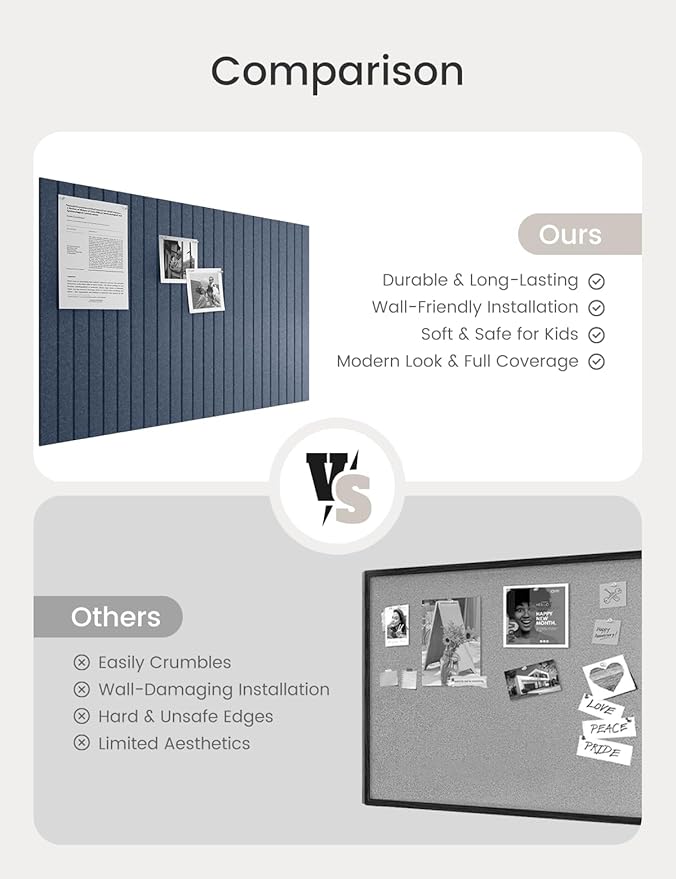 Bumusty Large Cork Board Alternative-36 x24 Felt Bulletin Board Tiles, with 30 Pushpins, 40 Adhesive Tabs, 6-Pack Slat Wall Paneling, Cork Boards for Office Push Pin Board Felt Board-Denim Blue-DeskLoop Office