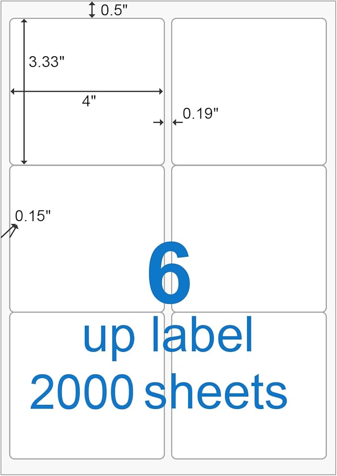 BESTEASY 3 1/3" x 4" Labels Shipping Labels for Laser Inkjet Printers, 6 Up Self Adhesive FBA Address Labels, White Matte Mailing Label Stickers (2000 Sheets, 12000 Labels)-DeskLoop Office