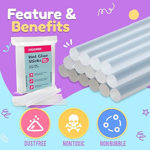 50pcs Full Size Hot Glue Sticks for Large Glue Gun, 0.43x6 inches Large Glue Sticks, Bulk-Pack for Arts Crafts DIY Fabric Gluing & More-DeskLoop Office