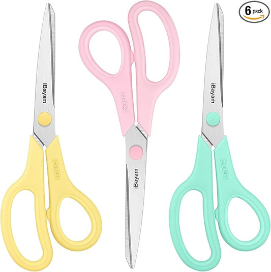Scissors, iBayam 8" All Purpose Scissors Bulk 3-Pack, Ultra Sharp 2.5mm Thick Blade Shears Comfort-Grip for Office Desk Accessories Sewing Fabric Home Craft School Supplies, Right/Left Handed-DeskLoop Office