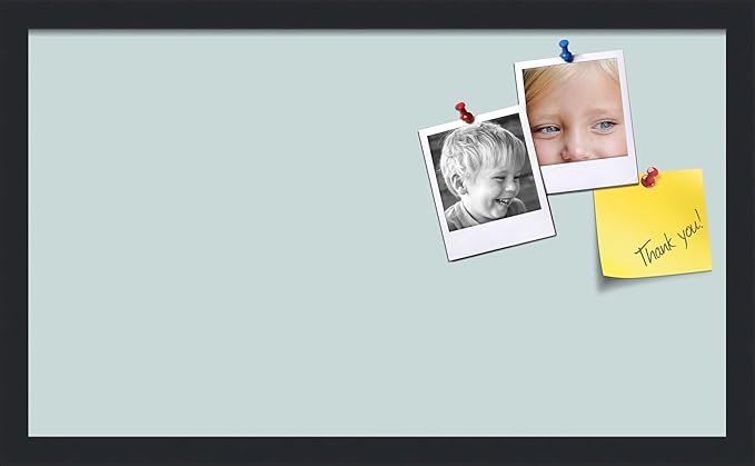 PinPix 24x14 Inch Cork Bulletin Board. This Decorative Framed Pin Board Comes with Soft Blue Design and a Satin Black Frame. Ideal for Home Office Decor or Message Board (PinPix-1814)-DeskLoop Office