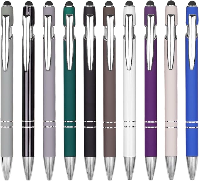 Ballpoint Pen Metal Soft Stylus Pen for Touch Screens,Retractable Tactile Turn Pen,Bulk Pens for Gifts Office Essentials,Medium Point,Black Ink (10 Color)