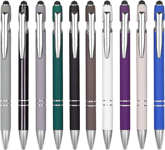 Ballpoint Pen Metal Soft Stylus Pen for Touch Screens,Retractable Tactile Turn Pen,Bulk Pens for Gifts Office Essentials,Medium Point,Black Ink (10 Color)-DeskLoop Office