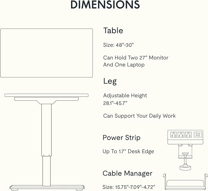 FLEXISPOT EN2 Whole-Piece Standing Desk with Clamp Power Strip, 48 x 30 Electric Stand Up Height Adjustable Desk with Cable Management (White Frame + 48" Mahogany Top, 2 Packages)-DeskLoop Office