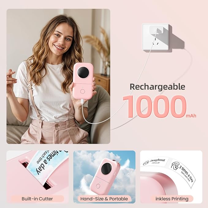 Phomemo D30 Label Maker Machine with 3 Tapes - White Clear Gold Labels, Portable Handheld Bluetooth Mini Label Maker Printer, Multiple Templates for Smartphone Thermal Small Label Printer Rechargeable-DeskLoop Office