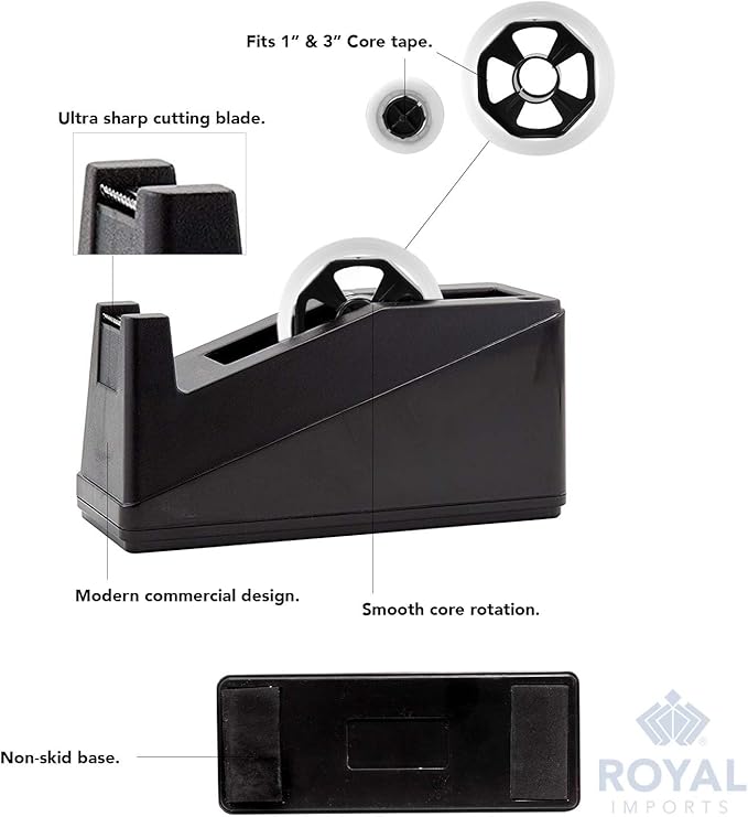 Royal Imports Desktop Tape Dispenser Adhesive Roll Holder (Fits 1" & 3" Core) Heavy Duty Premium for Office, Home, School, Library, Crafts, Moving, Giftwrapping with Weighted Nonskid Base, Red-DeskLoop Office