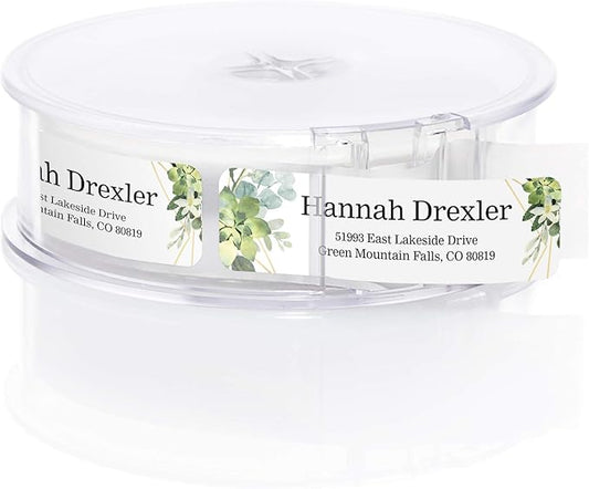 Greenery Frames Rolled Address Labels/Roll of 250 Personalized Address Labels/Designer Return Address Stickers in Elegant Plastic Dispenser-DeskLoop Office