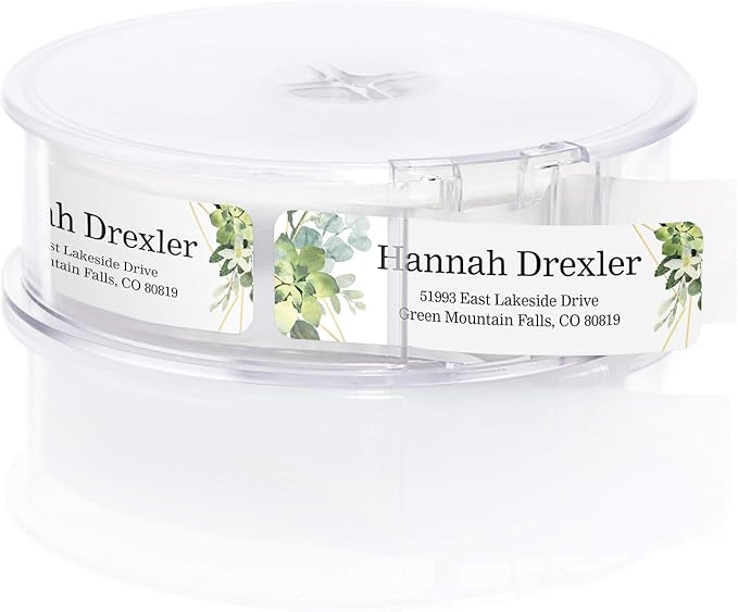 Greenery Frames Rolled Address Labels/Roll of 500 Personalized Address Labels/Designer Return Address Stickers in Elegant Plastic Dispenser-DeskLoop Office