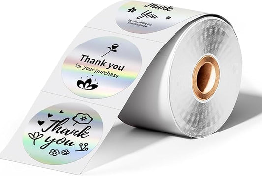 2'' Circle Thermal Labels, Holographic Sliver 400pcs Round Thermal Printer Labels, Multi-Purpose Stickers for Logo Design, Name/Price Tag, Address, QR Code-DeskLoop Office