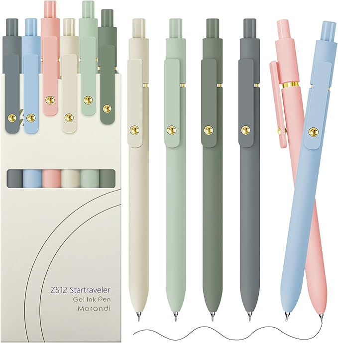 Gel Pens, 6 pcs 0.5mm Black Ink Pens Gold Morandi Barrel Fine Point Smooth Writing Pens Quick Dry Pen for School Office Supplies, Gifts for Girls Women-DeskLoop Office
