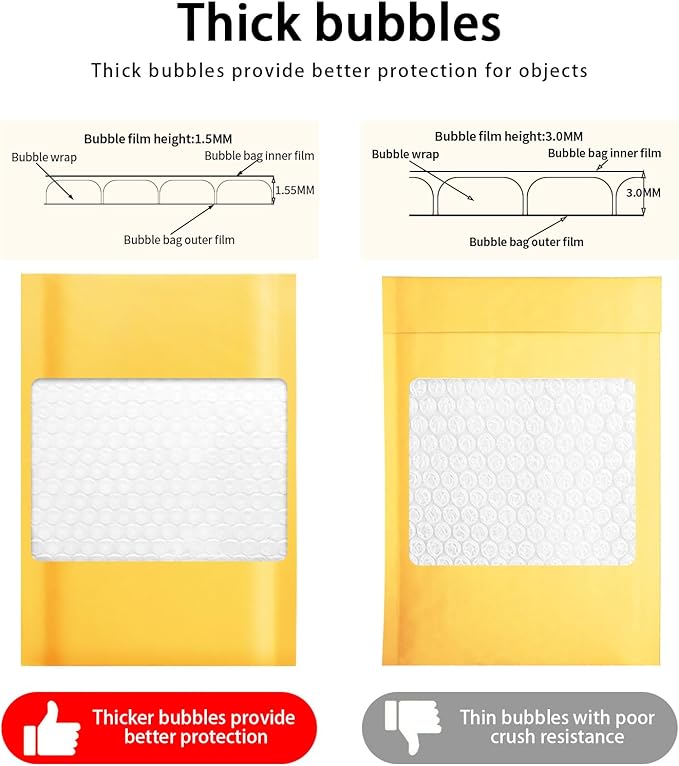 packbabol Kraft bubble mailers 3.5x5 Inch 50 Pack,Self-Sealing Paper Envelopes for Packaging,Strong Adhesion Envelope Mailers, Small Waterproof Cushioned Padded Shipping Bags Yellow #0000-DeskLoop Office