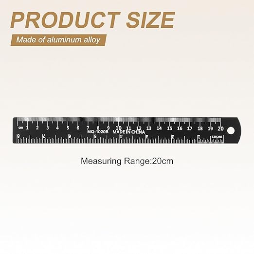 HARFINGTON 2pcs Metal Straight Ruler 20cm Metric SAE Aluminum Alloy Measuring Rulers Scale Tool with Hole for Measure Study Reading Classroom Office, Black-DeskLoop Office