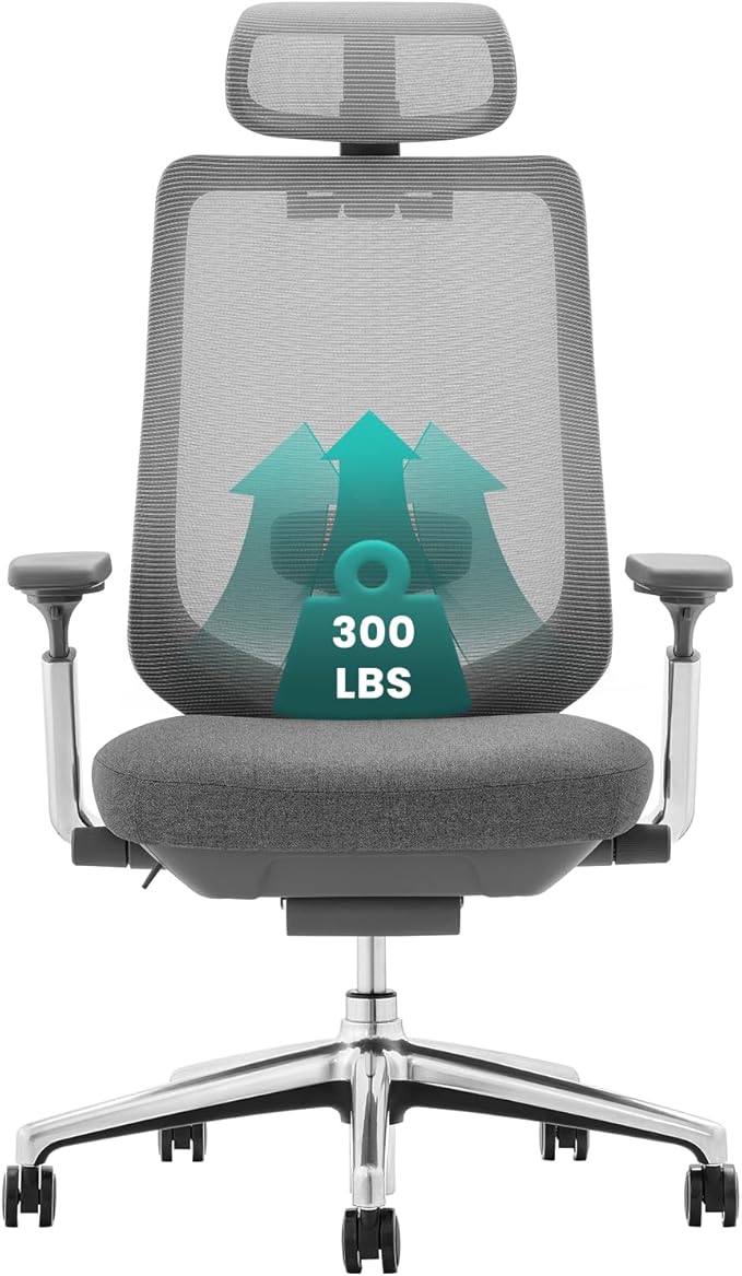 COLAMY Ergonomic Mesh Office Chair, High Back Office Chair, Computer Executive Desk Chair with Lumbar Support,Adjustable Headrest and 4D Arms, Slide Seat, Tilt Lock-Darkgrey New-DeskLoop Office