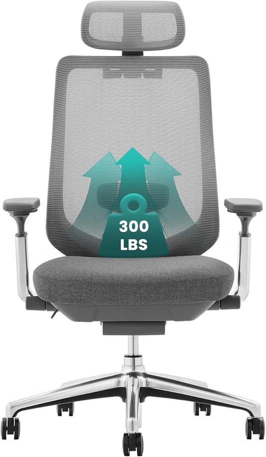 COLAMY Ergonomic Mesh Office Chair, High Back Office Chair, Computer Executive Desk Chair with Lumbar Support,Adjustable Headrest and 4D Arms, Slide Seat, Tilt Lock-Darkgrey New-DeskLoop Office
