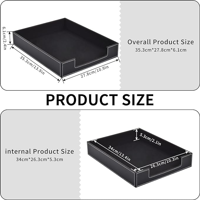 Leather Letter Tray, Office Supplies Desk Organizer for Mail Paper Files Magazines Jewelry Cosmetics,Luxury Letter Holder&Multipurpos Stackable Office Desktop Storage Box,Black-DeskLoop Office