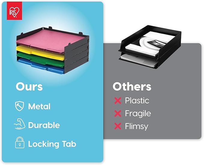 IRIS USA Metal Letter Tray Paper Organizer, 4 Pack, for Letter/A4 File Holder Paperwork Document, Stackable Desktop File Organizer Tray Paper Basket Rack for Office Supplies Home Work, Black-DeskLoop Office