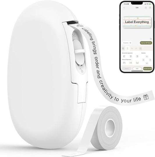 SUPVAN E10 Bluetooth Label Maker Machine with Tape, Continuous Waterproof Label, Versatile App with 35 Fonts and 1k+ Icons, Inkless Labeler for Home, Kitchen, School, Office Organization, White-DeskLoop Office