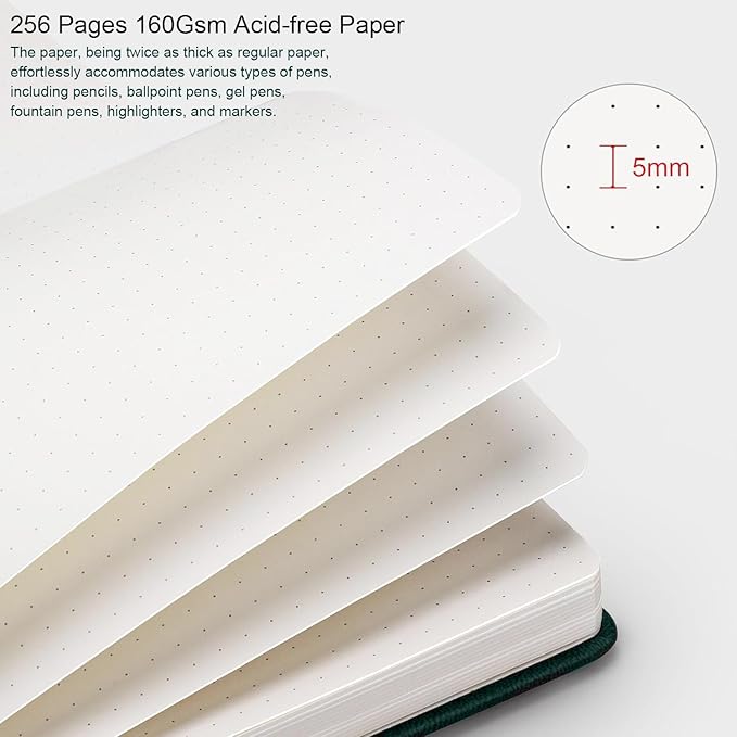 ZXHQ B5 Dotted Journal-150 gsm Thick Paper 256 Pages, Dot Grid Notebook, Tree of Life Design, Fine Inner Pocket - 7.7" × 10" Dark Green-DeskLoop Office