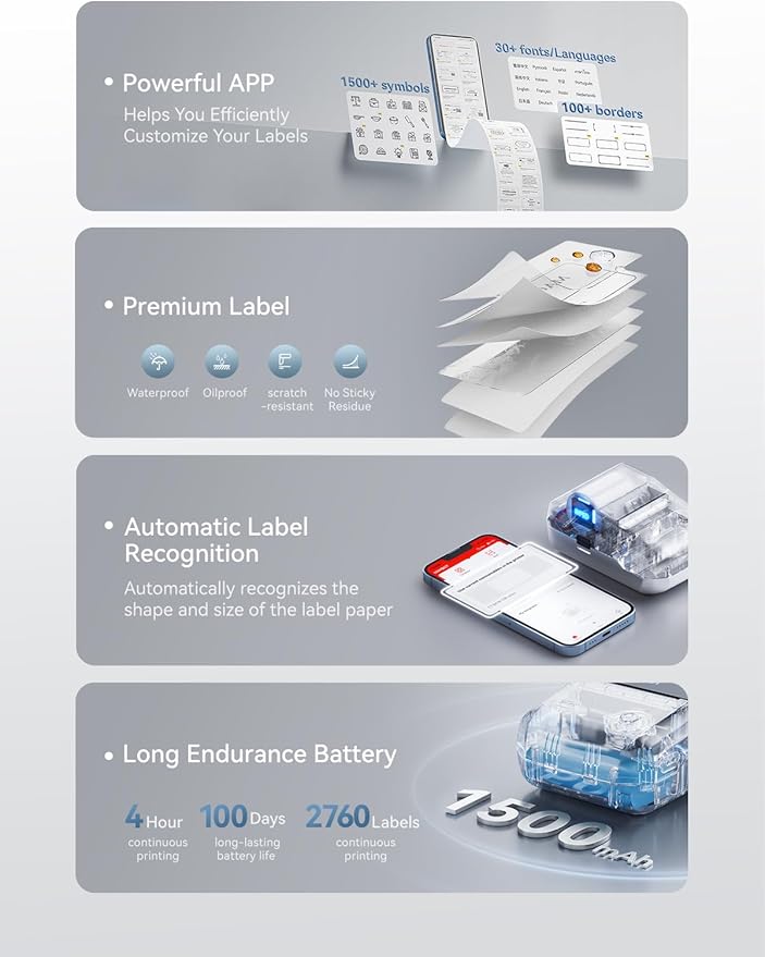 NIIMBOT B1 Label Maker, Portable Bluetooth Thermal Label Printer with Large Waterproof Tape and Multiple Templates for Kitchen, Home, School, Small Business,2 Inch (Silver, 1 Printer+1 Roll Label)-DeskLoop Office