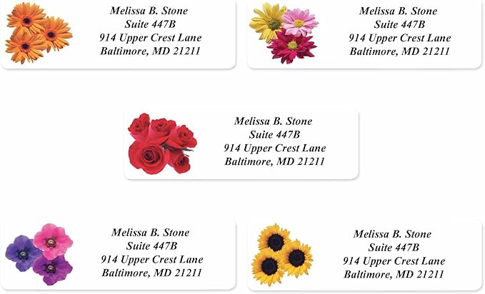 Floral Posy Assorted Rolled Address Labels with Elegant Plastic Dispenser-DeskLoop Office