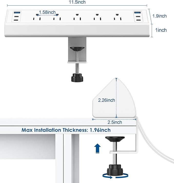 Jgstkcity Desk Clamp Power Strip USB C, Table Surge Protector | 1200J, Total - Image 7