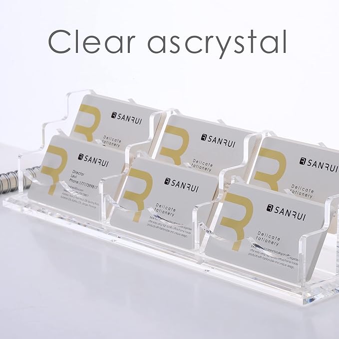 SANRUI Acrylic Business Card Display Holder for Desk, Clear Multiple Desktop Business Card Stand Organizer Storage, for Exhibition, Home , Office ,2 Tier 6 Pocket , 360 Card Capacity-DeskLoop Office