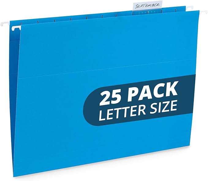 Blue Summit Supplies Hanging File Folders, 25 Reinforced Hang Folders, Designed for Home and Office Color Coded File Organization, Letter Size, Blue, 25 Pack-DeskLoop Office