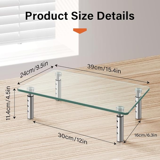 KKTONER GLASS Monitor Stand with Height Adjustable for Home Office 2 Pack Computer Monitor Riser PC Screen Riser for Desk Organzier Laptop-DeskLoop Office