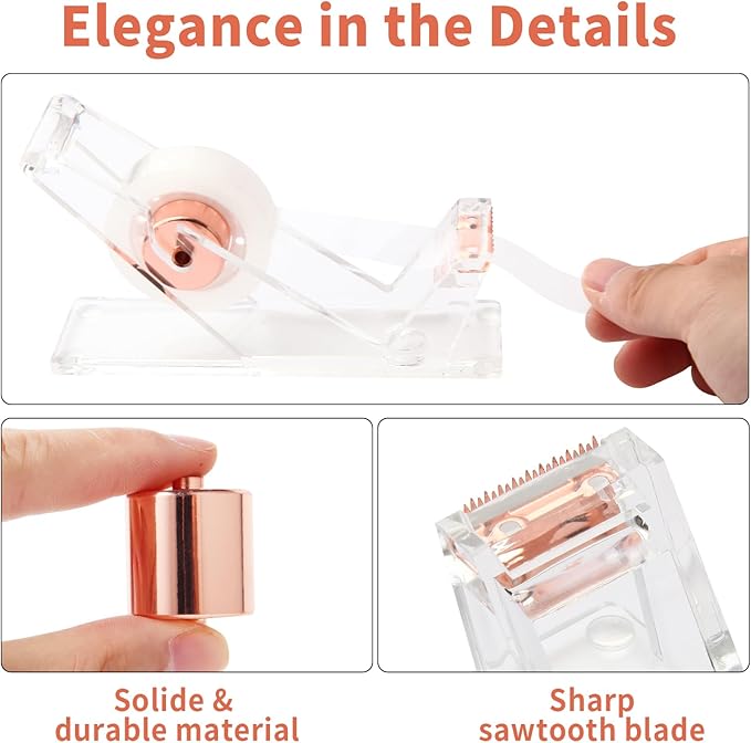 Rose Gold Desk Accessories, Office Supplies Set with Acrylic Stapler, Tape Dispenser, Staple Remover, Pen Holder, Scissor, Binder Paper Clips, 1 Ballpoint Pen, 1 Clear Tape and 1000pcs Staples-DeskLoop Office